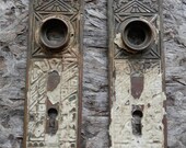 Pair of antique cast brass doorknob plates ceylon pattern