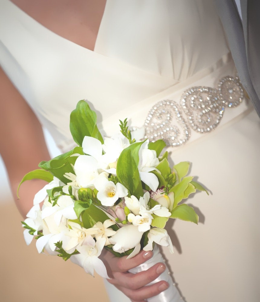 Deco Bridal Sash THE BARDOT Rhinestone Encrusted Bows
