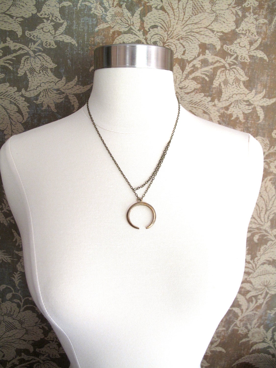 OXFORD Necklace - Vintage Brass Pendant and Draped Chain