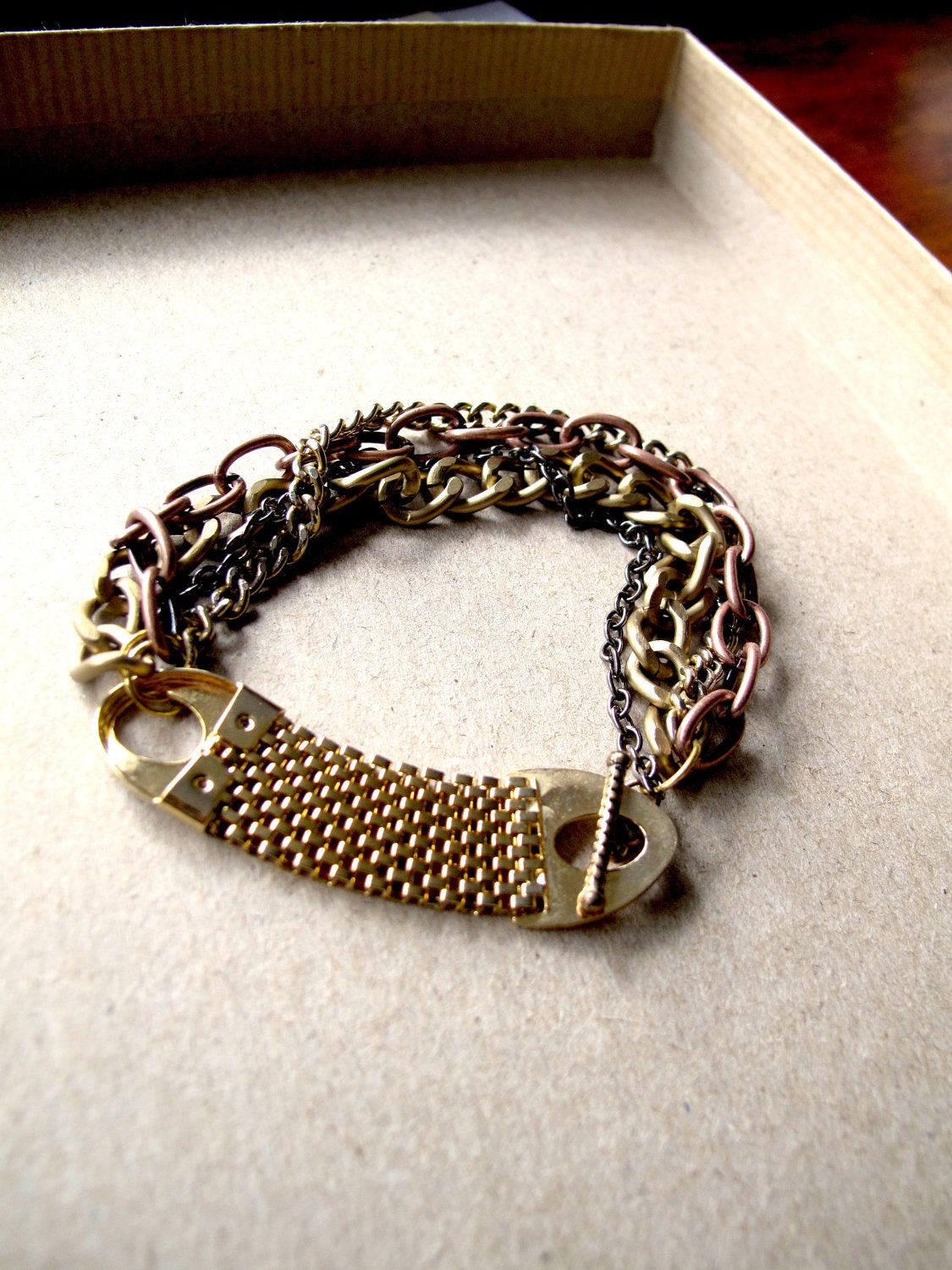 LINKFIELD Bracelet - Vintage Gold Cufflink and Mixed Chain Toggle