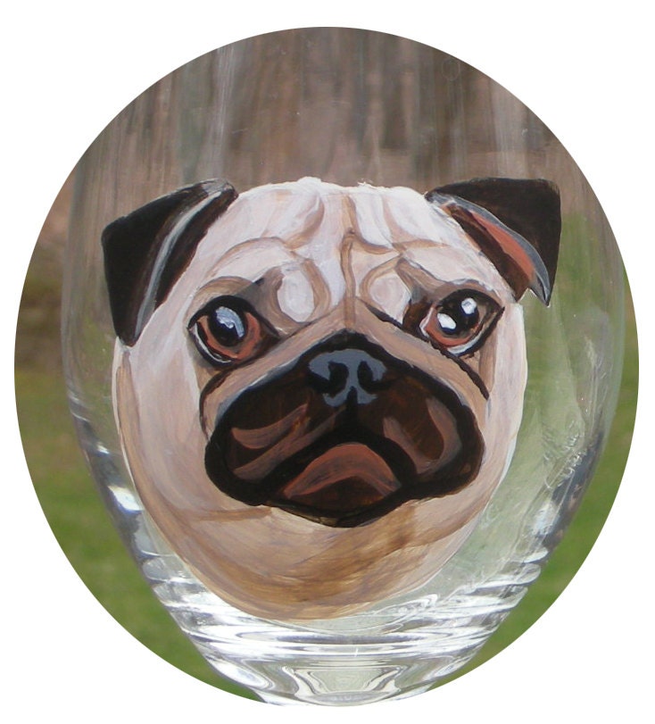 Fawn Pug Wine Glass Hand Painted