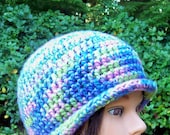 ladies crocheted cap womens crochet hat bowler hat purple rose pink green hats for girls roll up brim 6485