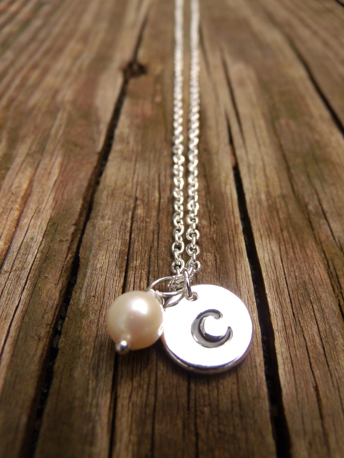 Silver Initial Necklace . Initial Pearl Drop Necklace
