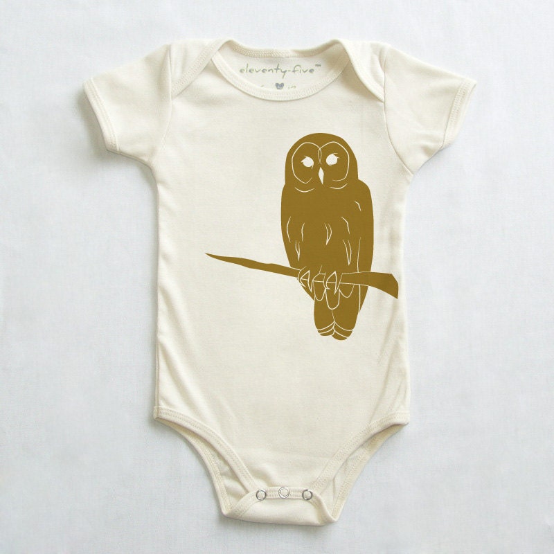 Wise Owl Organic Printed Bodysuit in Natural 3-6m, 6-12m, 12-18m