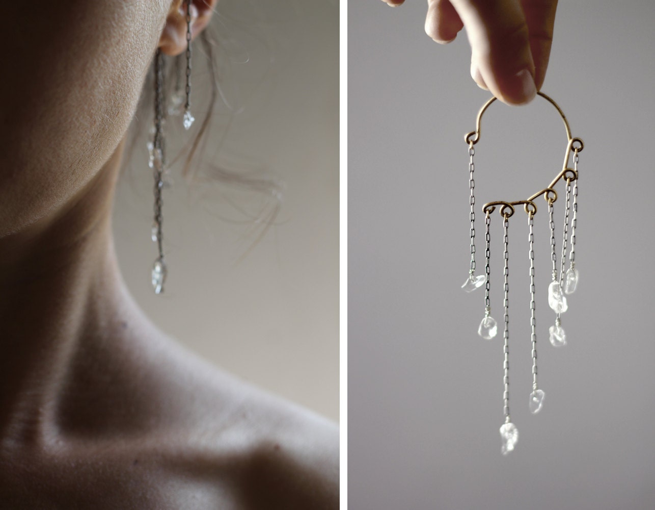 Quartz Crystal Ear Cuff Oxidized Silver Ear Wrap No Piercing Unique Body Jewelry