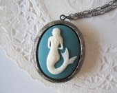 Mermaid Locket Necklace Dark Silver Locket Necklace Sea Inspired Antique Silver Locket Necklace Oversized Locket Vintage Style Jewelry