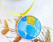 Geometric Pattern ornament, hand painted contemporary home decor, yellow and blue ombre