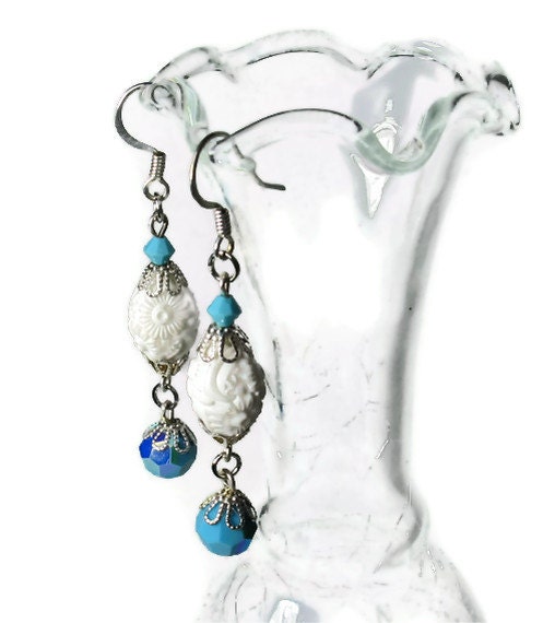 Turquoise Earrings, Bead Dangle Earrings