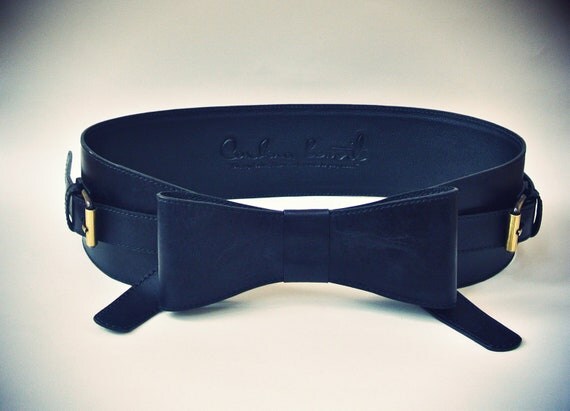 Black Leather Waist Belt With Oversized Bow At The Front