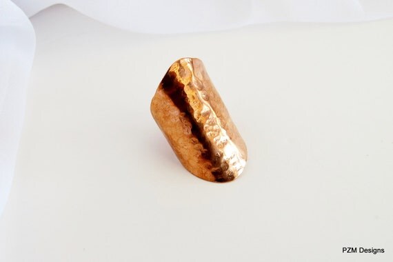 Adjustable copper ring, hammered long unisex ring, modern copper jewelry, gift under 30