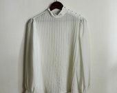 Vintage Blouse - Sheer Off-White Long Sleeve Blouse with Pleated Design - Size Medium/Large
