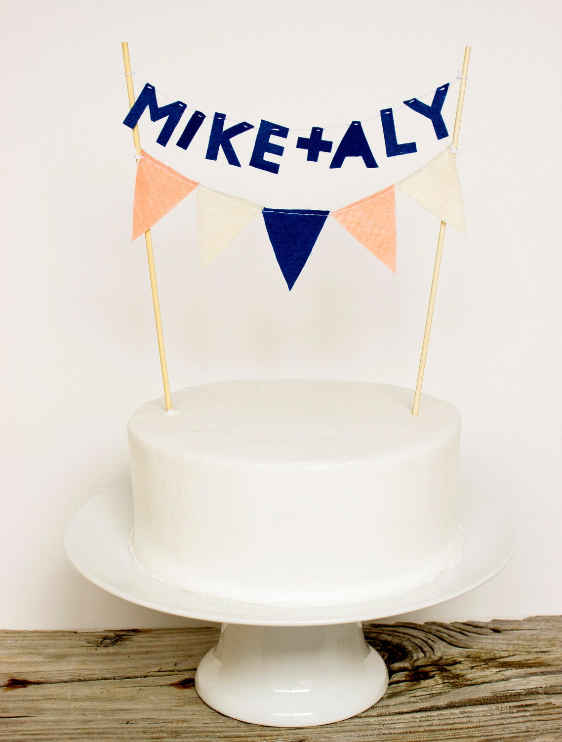 Custom Wedding Cake Topper (names banner with pennants)
