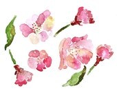 Cherry Blossom Art, watercolor painting, spring decor, pink, art for girls room, Cherry Blossom Print - Pink Breeze - 8x10