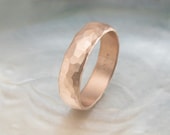rustic rose gold wedding ring -- 6mm wide, organic & rugged, hand hammered low dome band