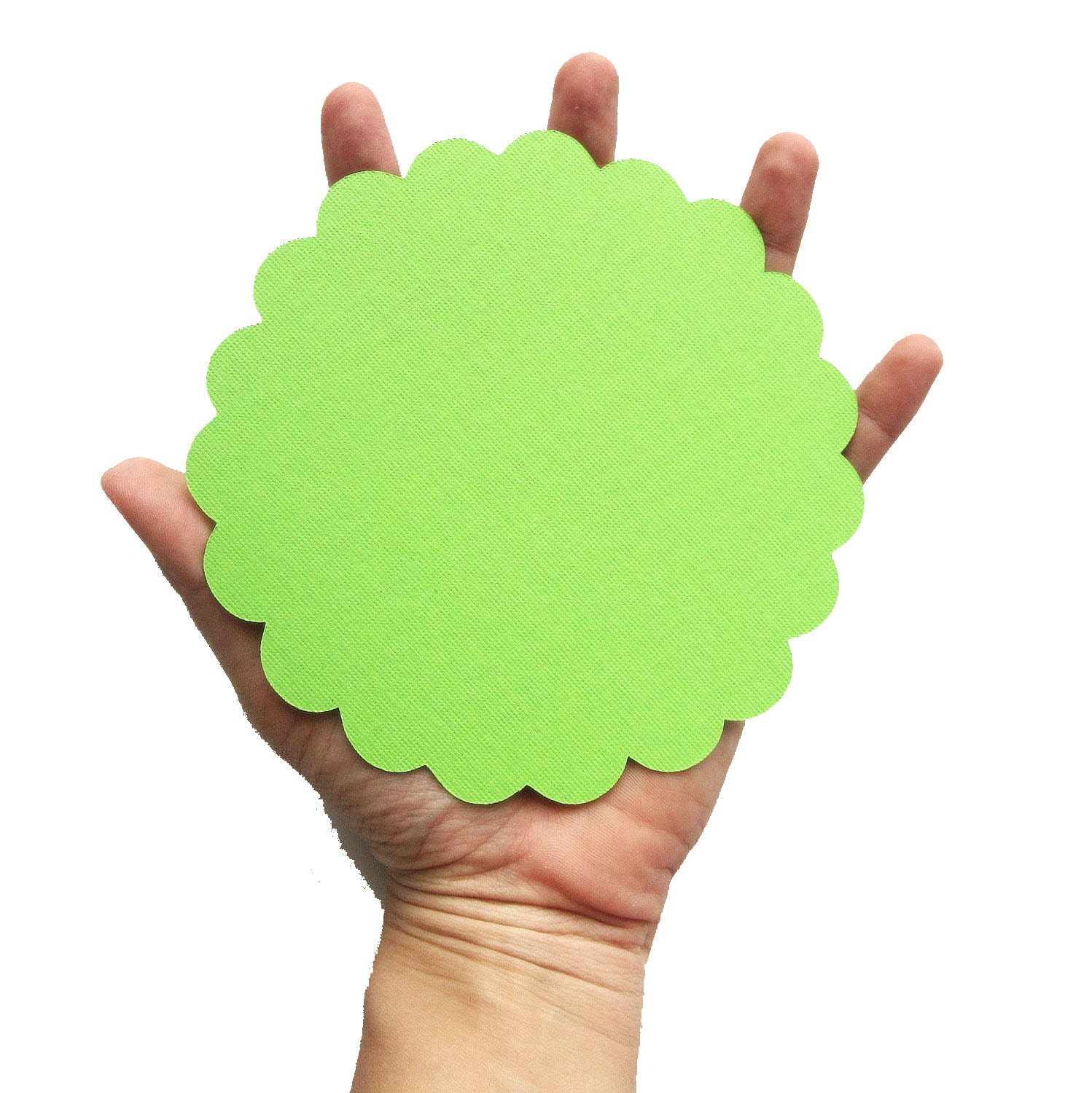 16  Lime Green 5.0 inches Scalloped Circles in Textured Cardstock A97
