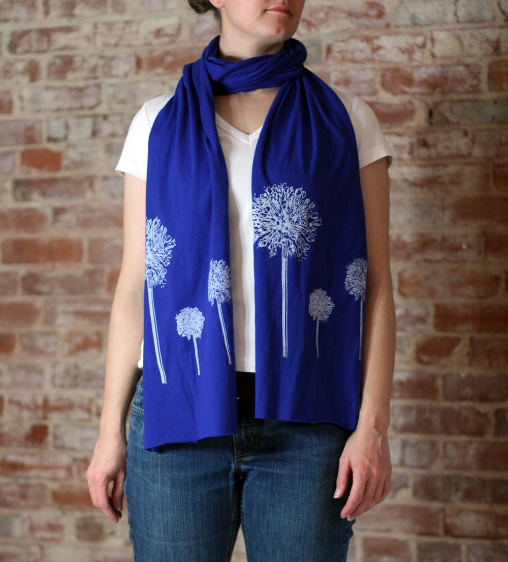 Allium Flowers Lapis Blue Jersey Cotton Scarf - Hand Screen Printed