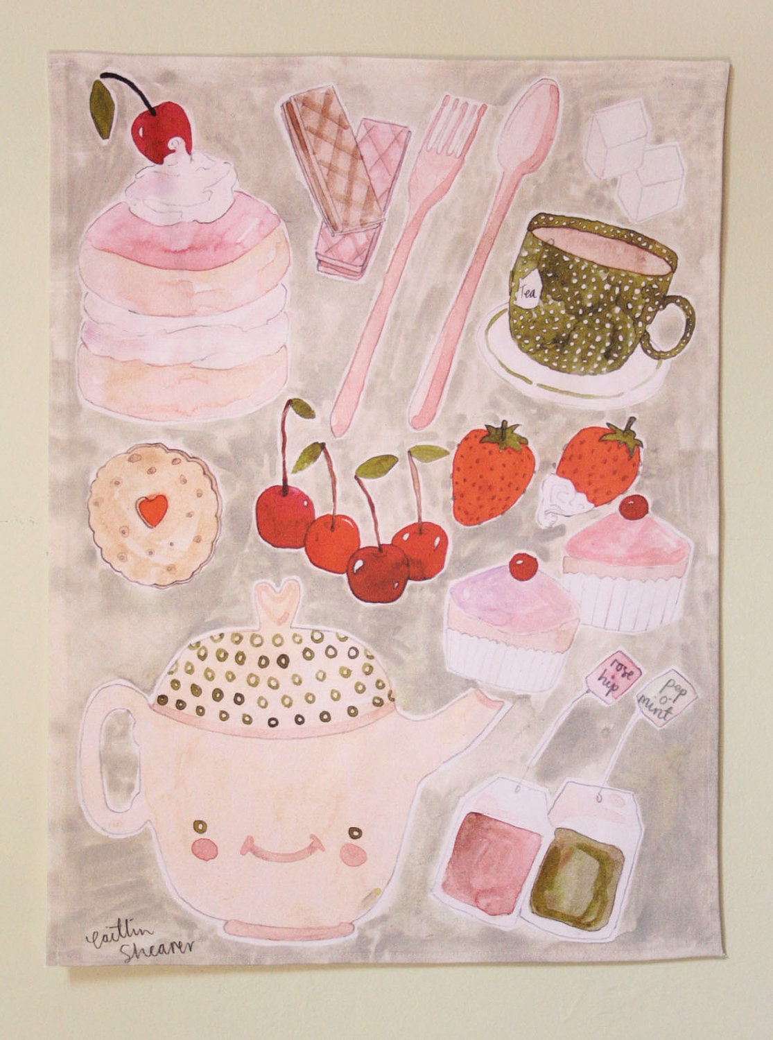 Afternoon tea - handsewn teatowel designed by Caitlin Shearer