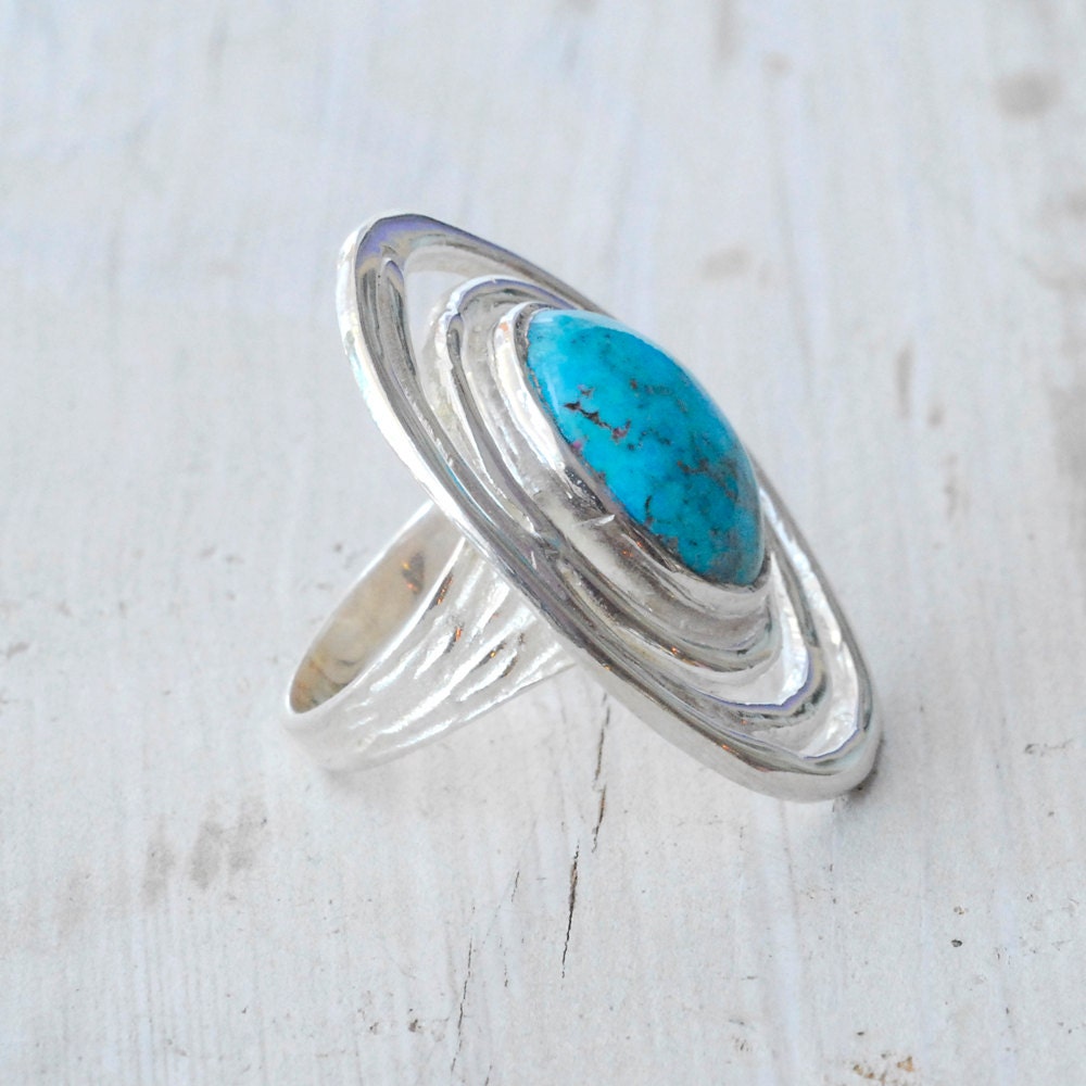 Turquoise Ring, Sterling Silver Spiral Infinity Ring, Oversize Ring, High Fashion Fine Jewelry, Summer Santorini Weddings