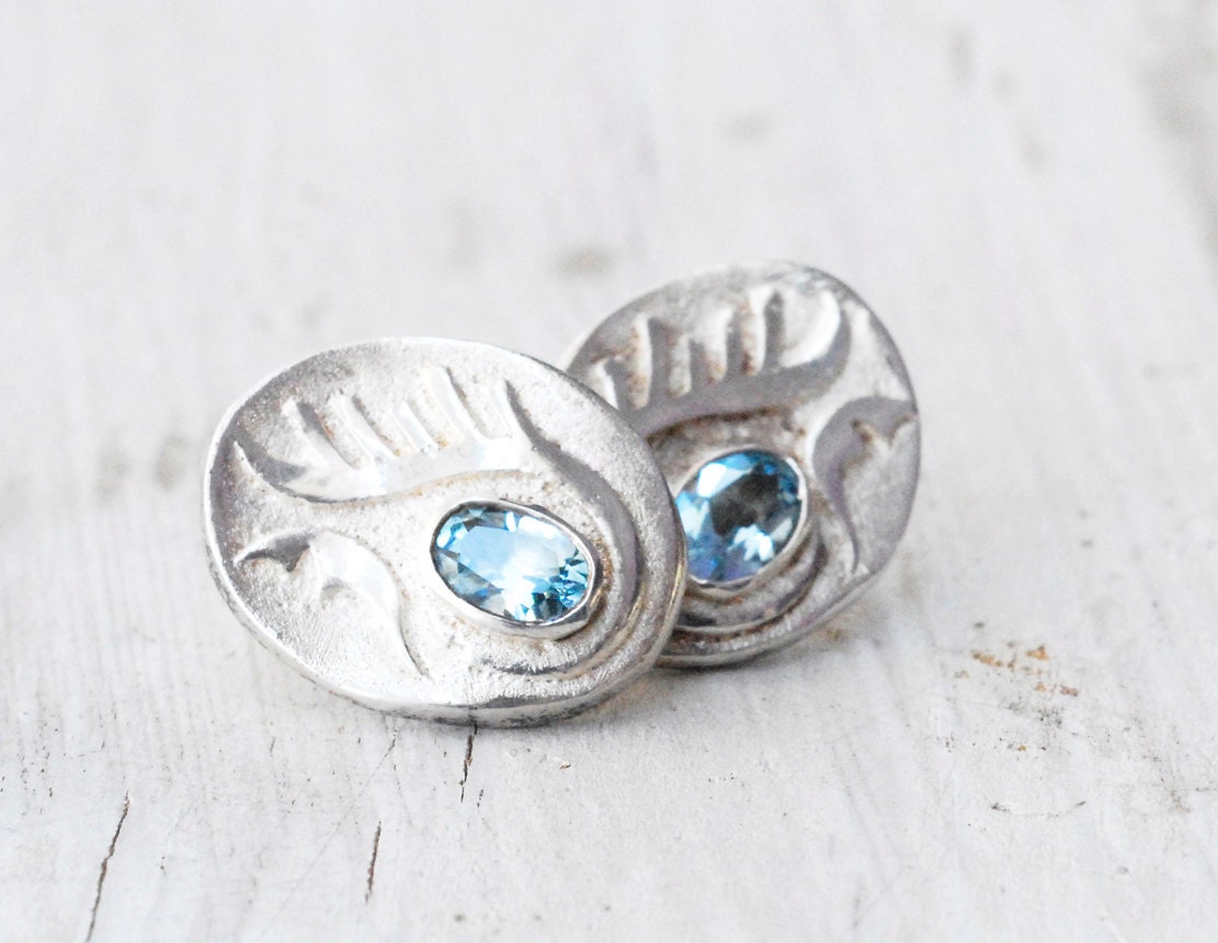 Earrings - Sterling Silver and Blue Topaz Post Earrings