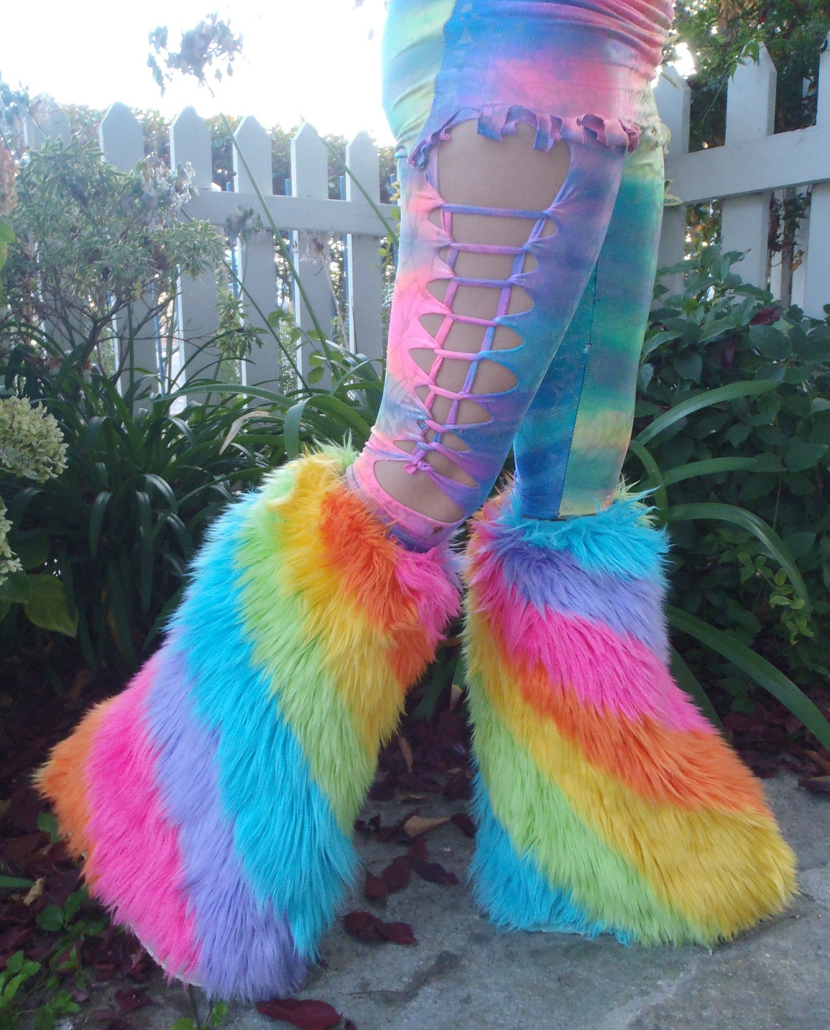 Furry Boot Covers, Pastel Rainbow Swirl, Kandi Kane Style Go Go Fluffies