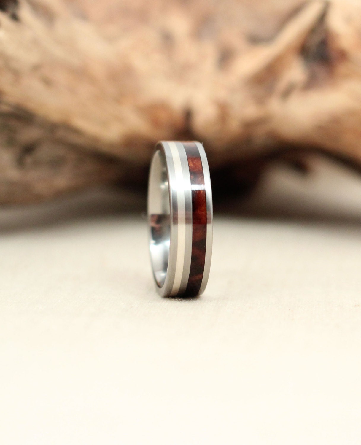 Size 9.25 - Titanium and Sterling Silver with Arizona Desert Ironwood Burl Wood Ring