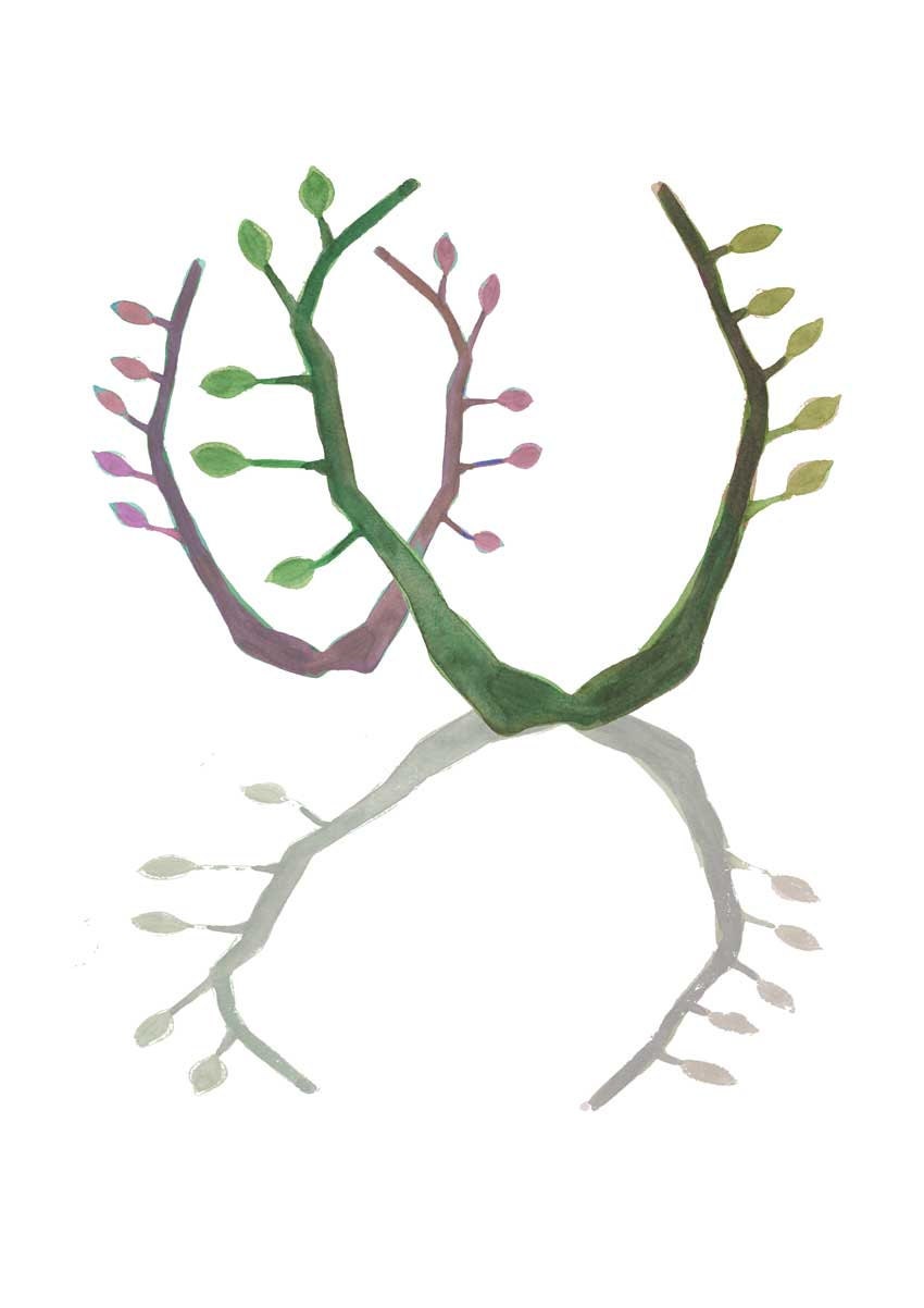 Art print  Branches original watercolor nature  Home decor Woodland green purple white spring