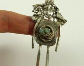 Angel Hannah Finds Herself - Up Cycled Sterling, Beads, And PMC - Art Jewelry Pendant - 892