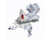 Amsterdam, The Netherlands - 8x10 Dutch Art, Map, Location, City, Windmill, Delft, Blue and White China, Holland, Shape, Travel