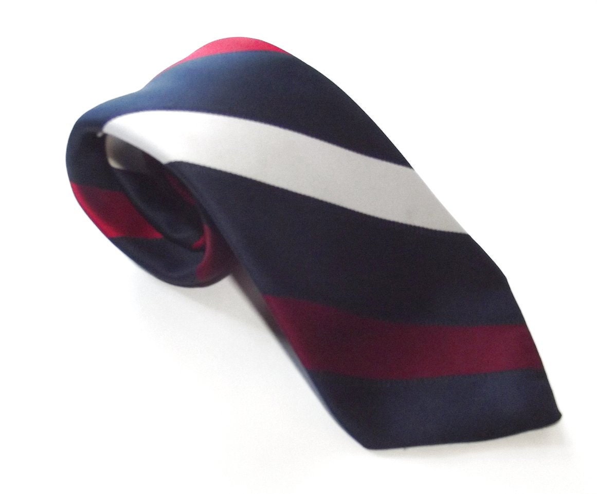 Vintage 70s Wide Mens Bold Diagonal Striped Necktie Navy Red Gray Superba Concept Burgundy