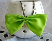 Bow tie necklace - green lime fabric bow pendant with chain Summer Necklace Kawaii fashion Kawaii necklace