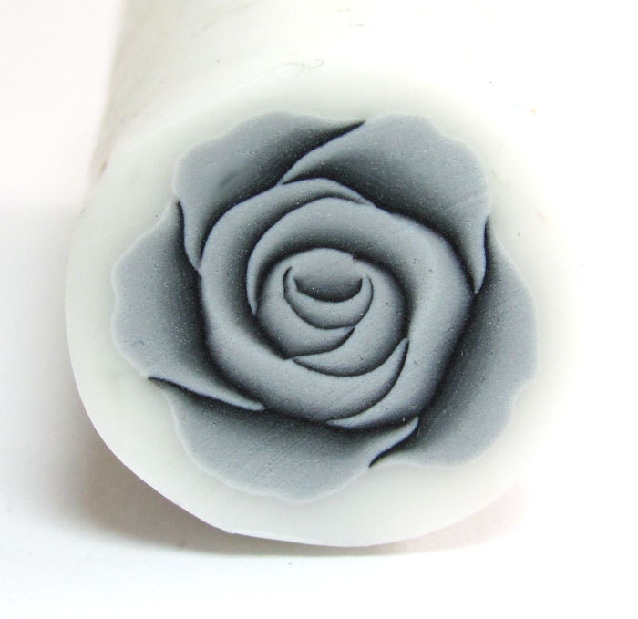 Polymer clay cane GREY gray millefiori ROSE cane - sigalsart