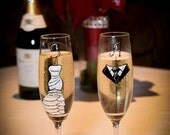 Custom Wedding Champagne Flutes - Hand Painted Toasting Flutes - Set of two glasses