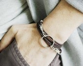Unisex Brown Wrap Leather Adjustable Bracelet .925 Sterling Silver Multi Strand Leather Gift for Him Gift for Her Unisex Jewelry