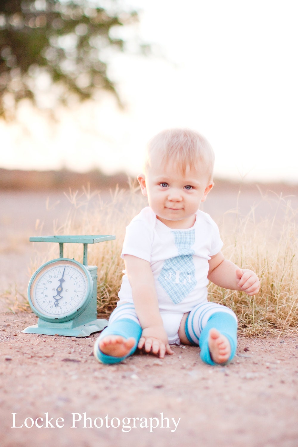 Baby Boy Monogrammed / Personalized Tie Onesie & Leg Warmers SET.  Teal Plaid Tie w Aqua Teal Leg Warmers w Football Stripes