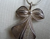 1960s Sterling Silver Artisan Orchid Necklace Filigree 3D
