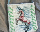 Unicorn Pocket Purse Original Needlefelt Design on Recycled Wool