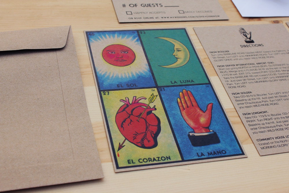 Loteria wedding Invitation set- Mexican Lotería collection