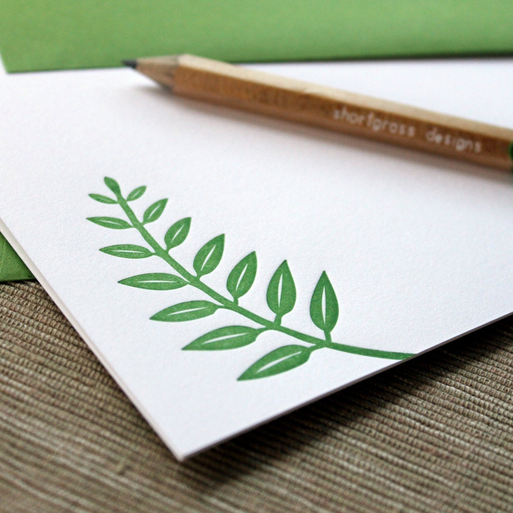 letterpress folded notecards (set of 10) - green fern