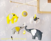 Baby Nursery Mobile - Baby Crib Mobile - Baby Mobile - Polka Dot Grey Yellow White Elephants theme (U can pick your colors)