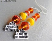 God Made Me Beautiful Orange and Yellow Christian Earrings