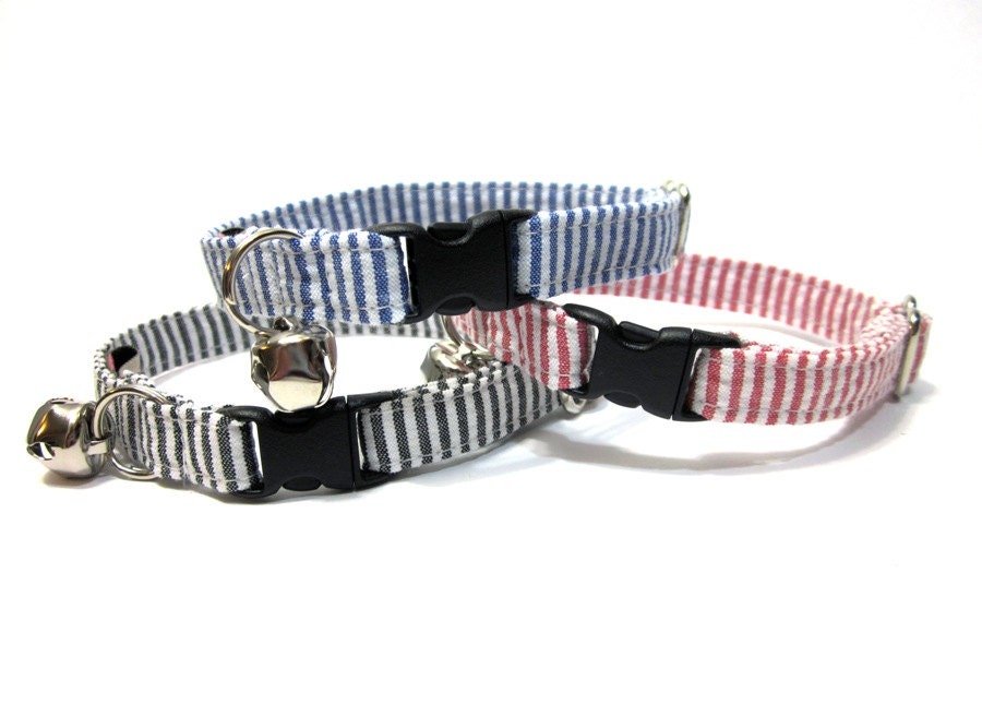 Seersucker Cat Collar- Red, Blue, or Black