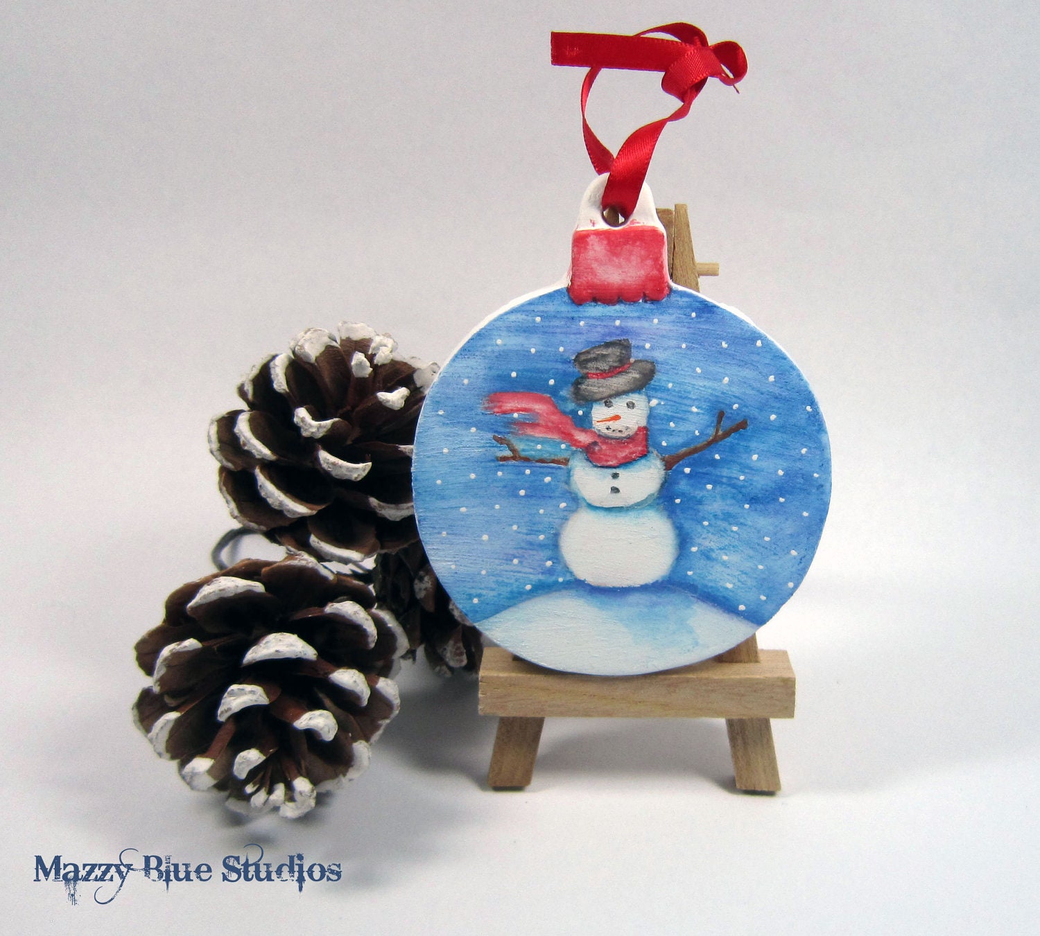 Christmas Ornament Snowman Snow Gift Winter Holiday ORIGINAL Hand Painted ART and Signed by Artist One of a Kind