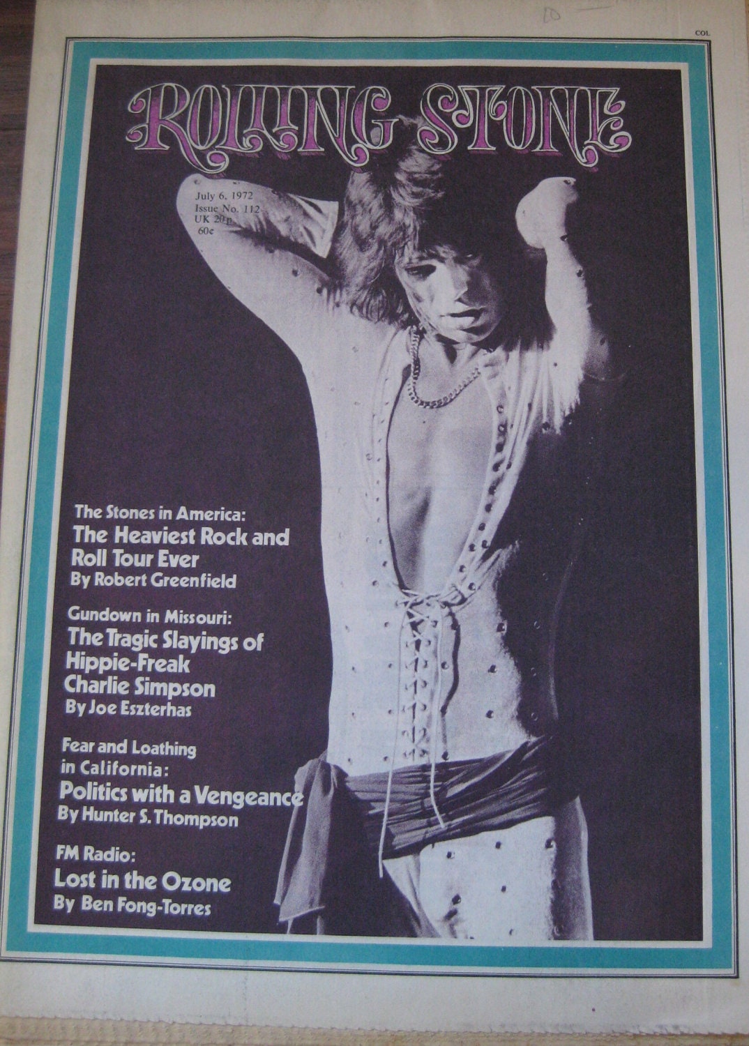 Vintage Rolling Stone Magazine Concert Tour Poster lp The Rolling Stones Mick Jagger