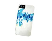 iPhone case - blue white abstract painting - cell phone hard case cover - geometric squares