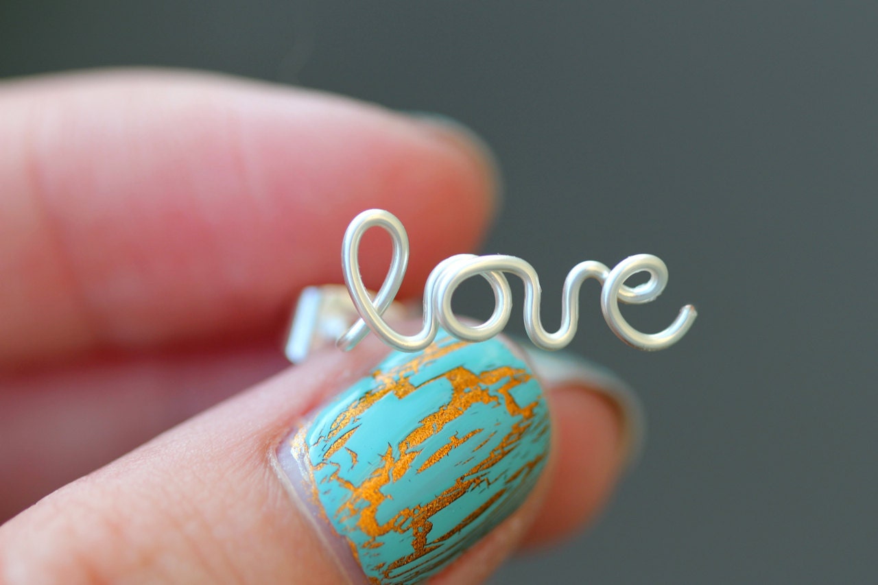Love Earring, Sterling Silver Plated SINGLE Love Stud Earring, Cartilage, Word, Handwritten, Cursive, Affirmation, Ear Cuff, Artisan Tree