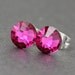 Swarovski Stud Earrings : Fuchsia Pink Swarovski Crystal Earrings, Sterling Silver Plated Earring Posts, October Birthstone