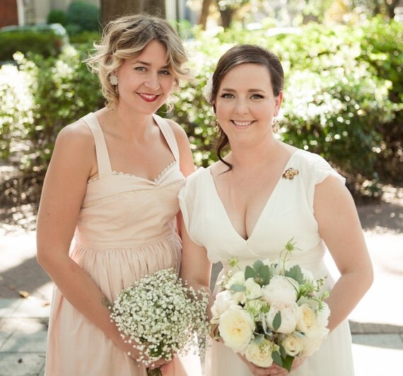 custom Bridesmaid dress Classic cotton sundress with gathered skirt, pockets antique lace detail, and attached petticoat-