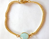 Faceted Mint Chalcedony in Gold Bezel Bracelet