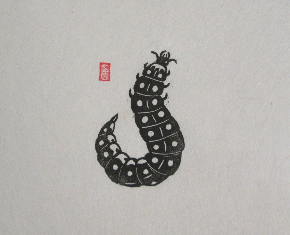 Glowworm Female - Insect Lino Block Print - Beetle Art