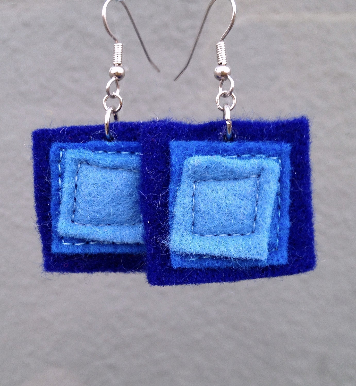 Blue Felt Square Earrings in Royal and Sky